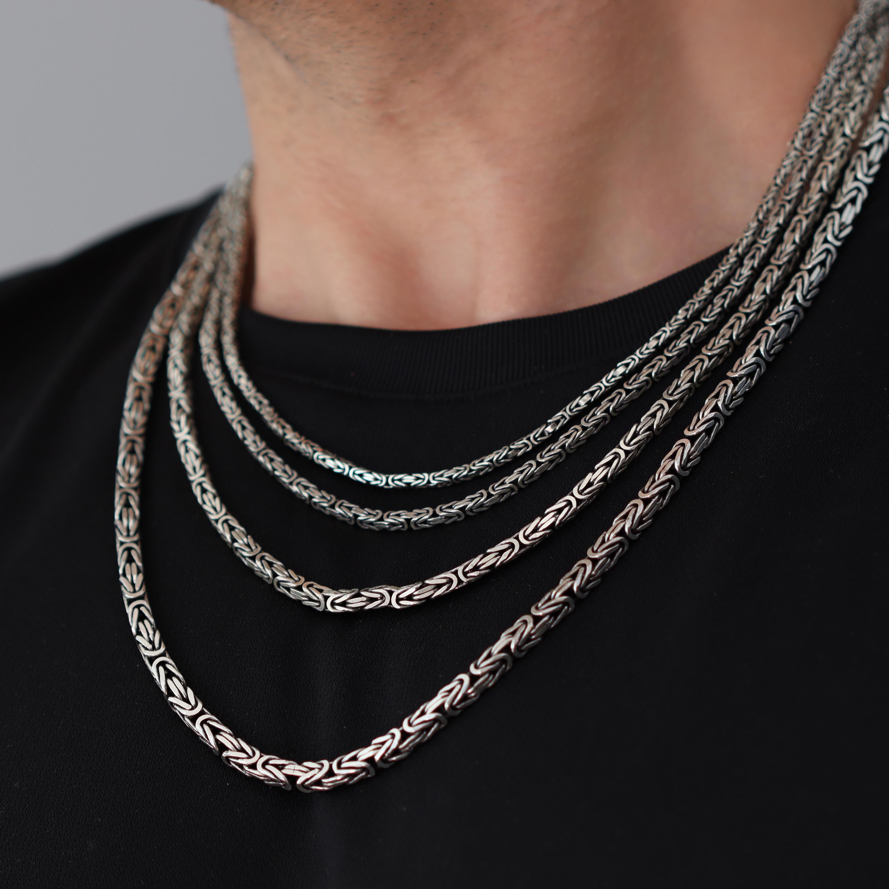 925スターリングシルバーのビザンチンチェーンネックレスメンズ