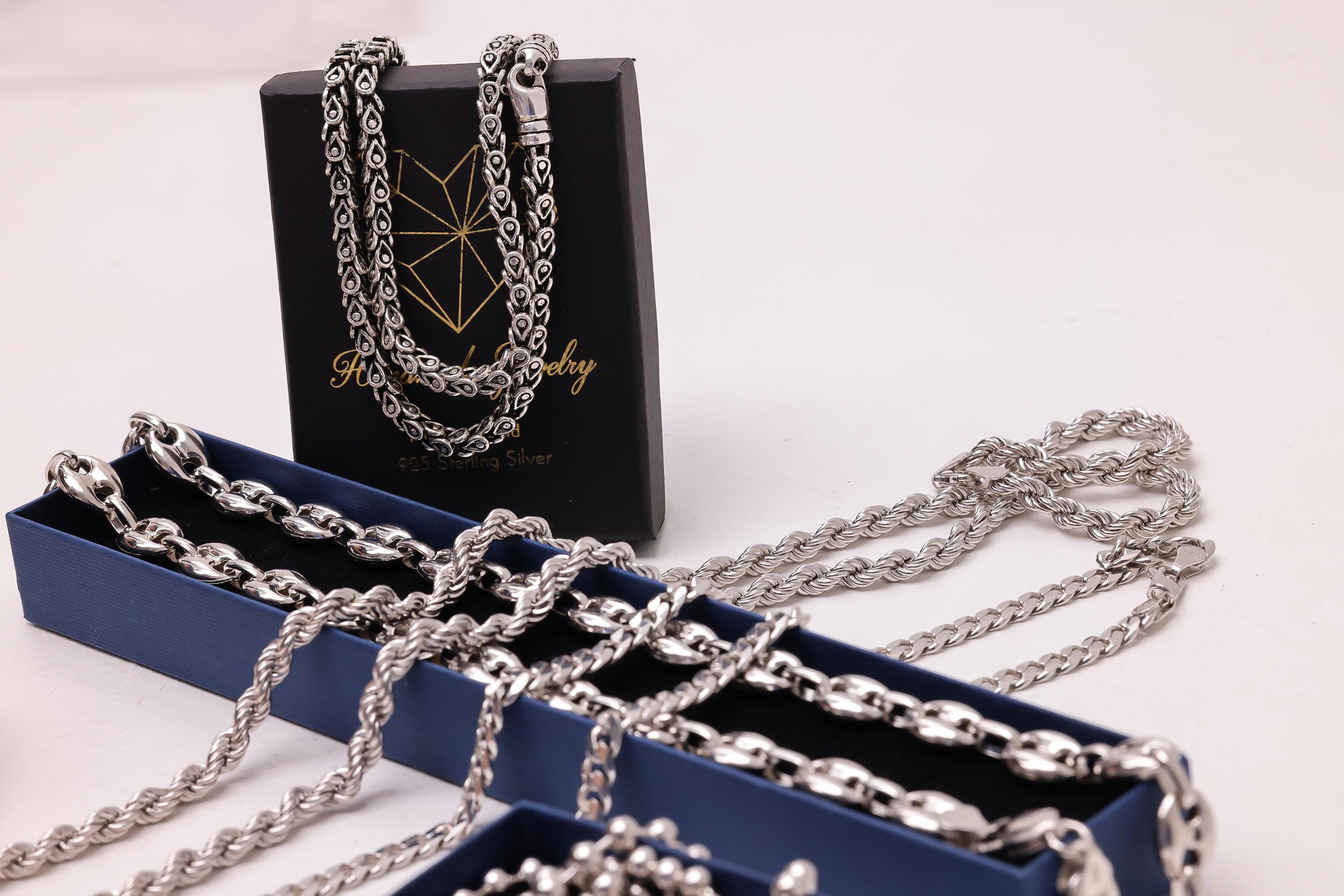 925スターリングシルバーのビザンチンチェーンネックレスメンズ