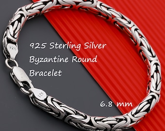 925 Sterling Silver Byzantine Oxidized Chain Bracelet Men, Viking Bali Round Long Heavy Thick Chain Women, Birthday Jewelry Gift Her Him Dad
