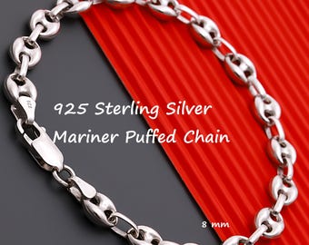 925 Sterling Silver Mariner Puffed Bracelet Women, Anchor Long Hollow Thick Charm Anklet Chain Men, Birthday Jewelry Gift Her Him Wife Lady