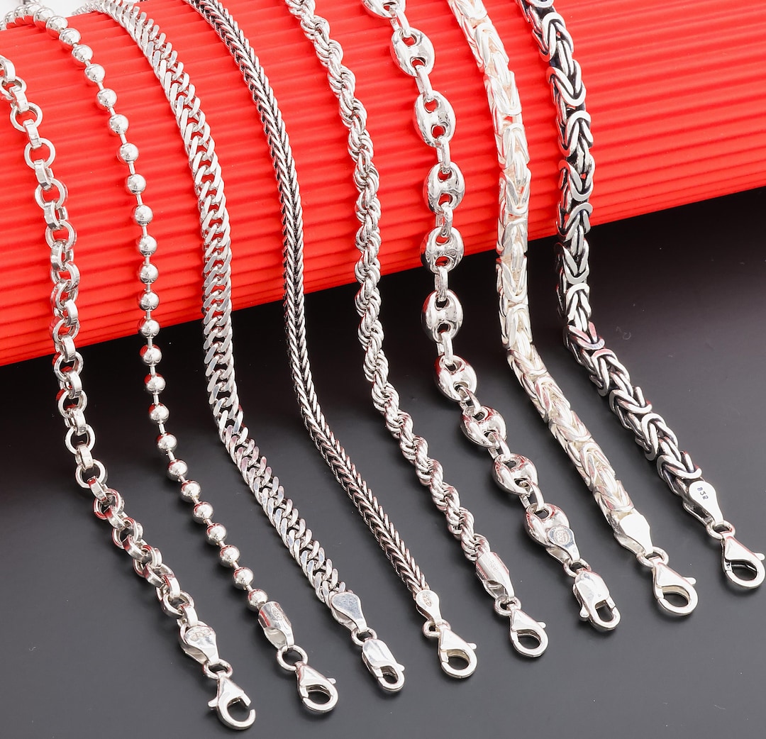 925 Sterling Silver Chain Necklace Men, Byzantine, Double Curb, Rope ...