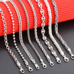 925 Sterling Silver Chain Necklace Men, Byzantine, Double Curb, Rope, Ball Rolo, Foxtail, Mariner Puffed Chain Women, Birthday Gifts Her Him