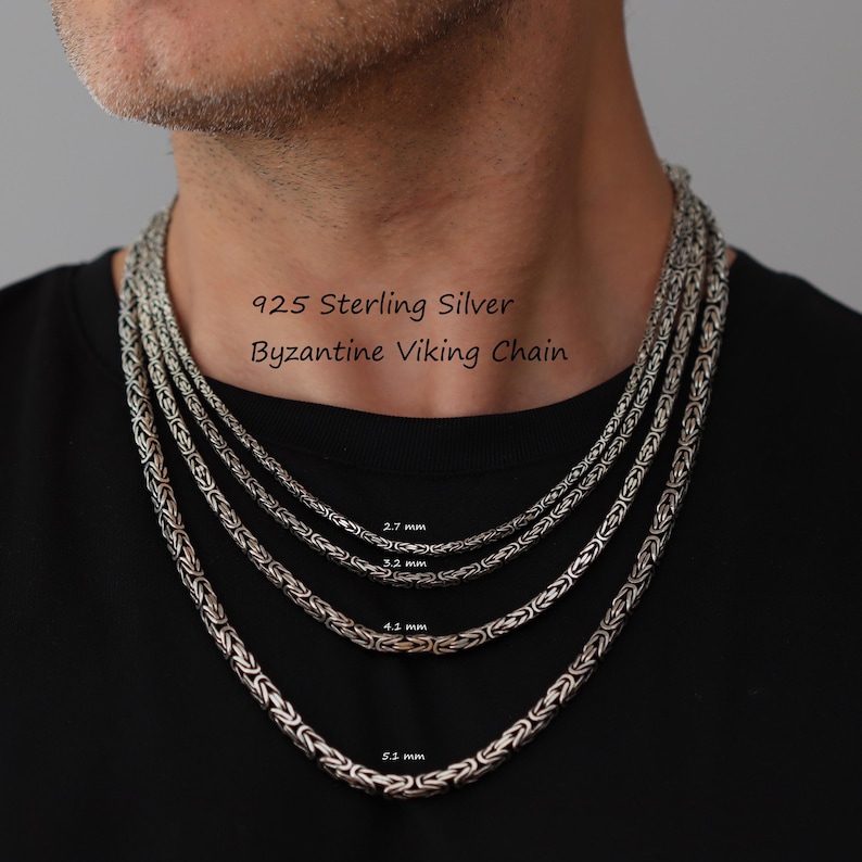 925 Sterling Silver Chain Necklace Men, Byzantine, Double Curb, Rope ...