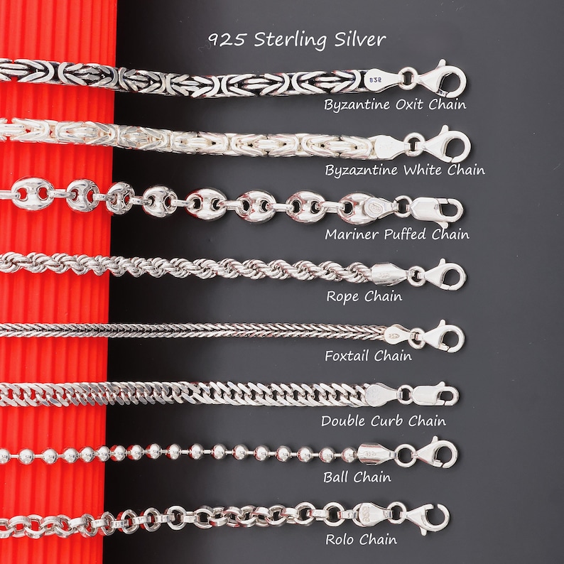 925 Sterling Silver Chain Necklace Men, Byzantine, Double Curb, Rope ...