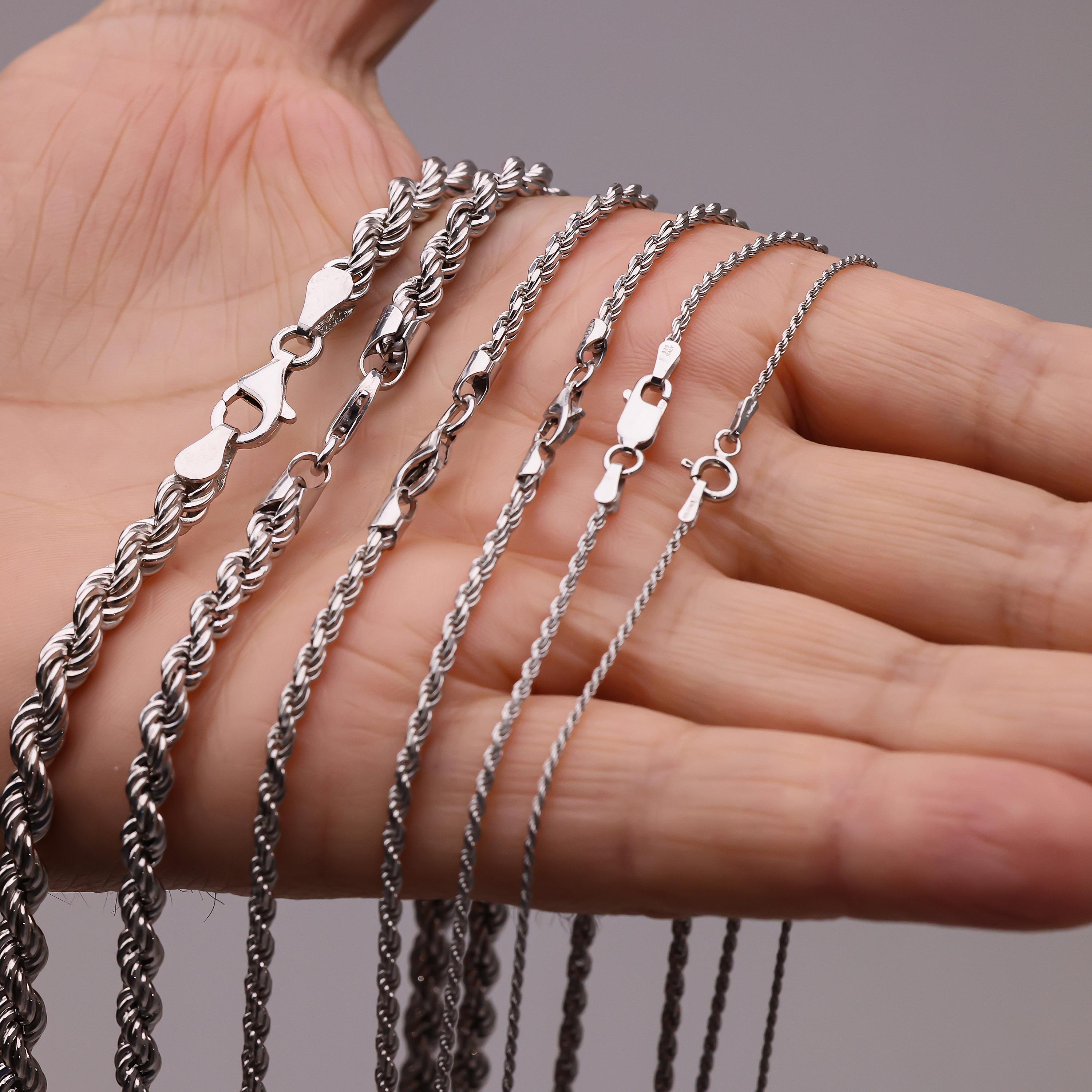 925 Sterling Silver Rope Chain Bracelet Men, Twisted Diamond Cut