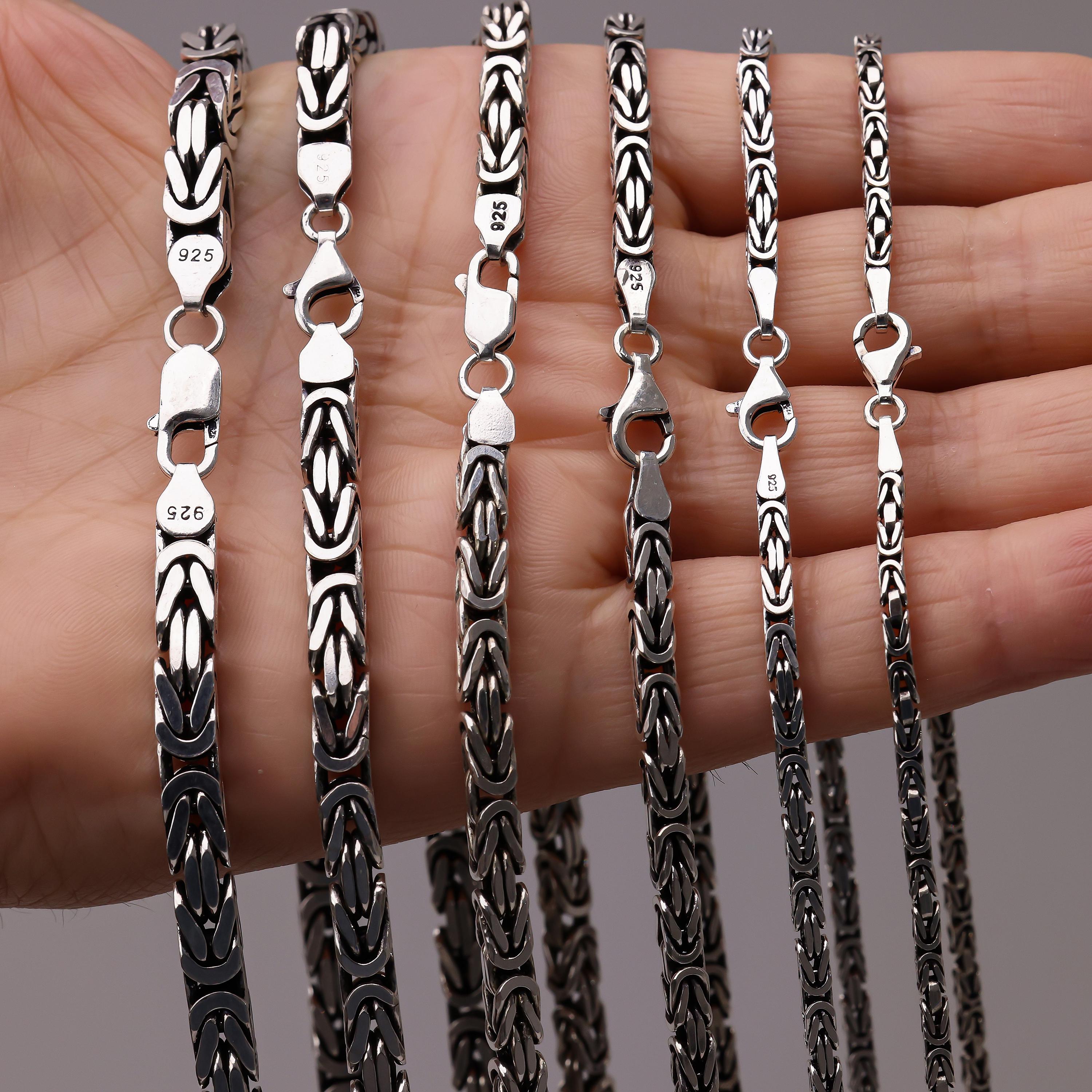 925スターリングシルバーのビザンチンチェーンネックレスメンズ