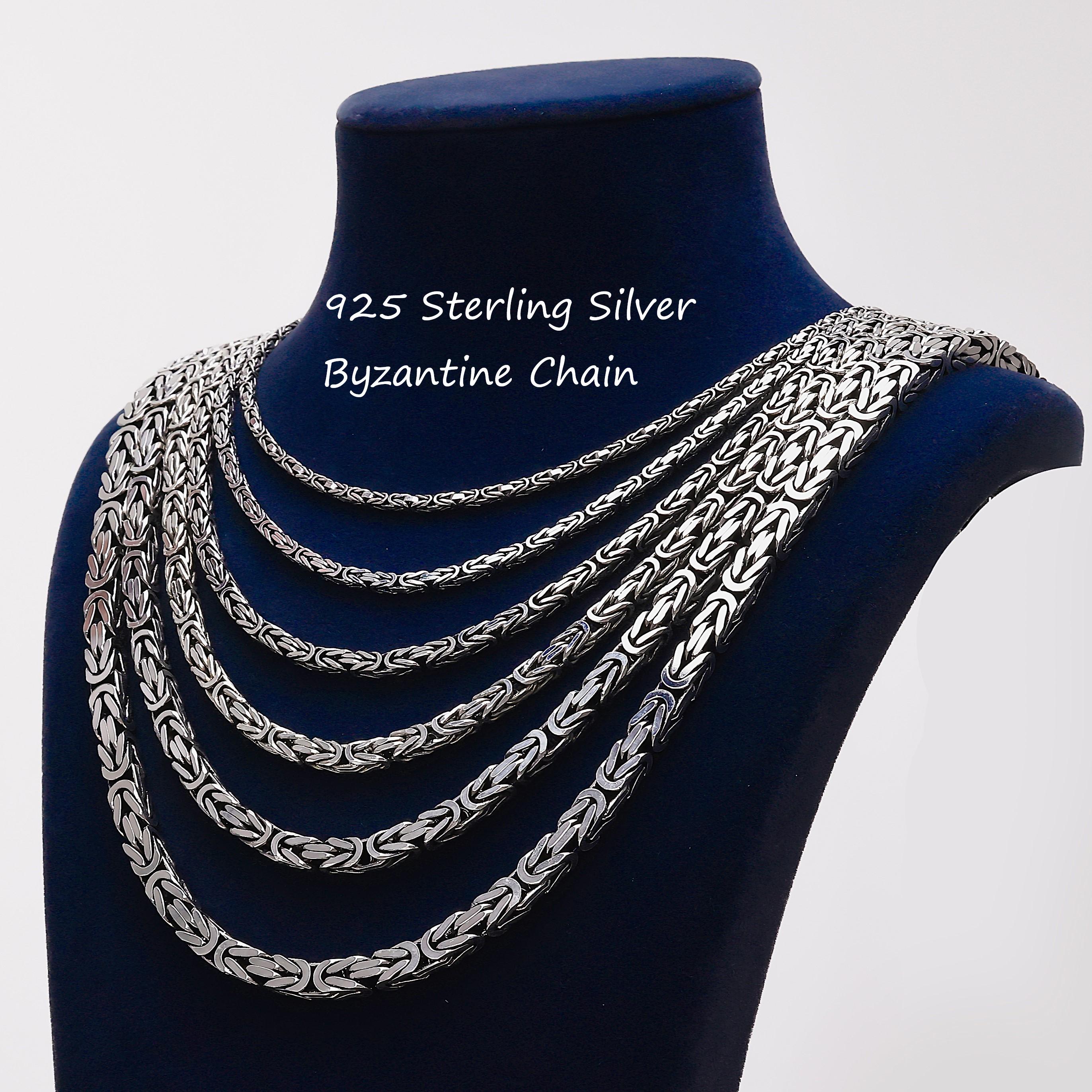 925スターリングシルバーのビザンチンチェーンネックレスメンズ