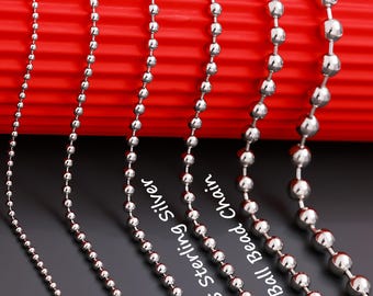 925 Sterling Silver Ball Chain Necklace Women, Bead Pendant Long Solid Choker Charm Chain Men, Anniversary Birthday Jewelry Gift Her Him Mum