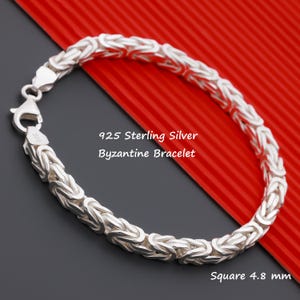 925 Sterling Silver Byzantine Chain Bracelet Women, Viking Bali White Square Long Heavy Thick Chain Men, Birthday Jewelry Gifts Her Wife Mum