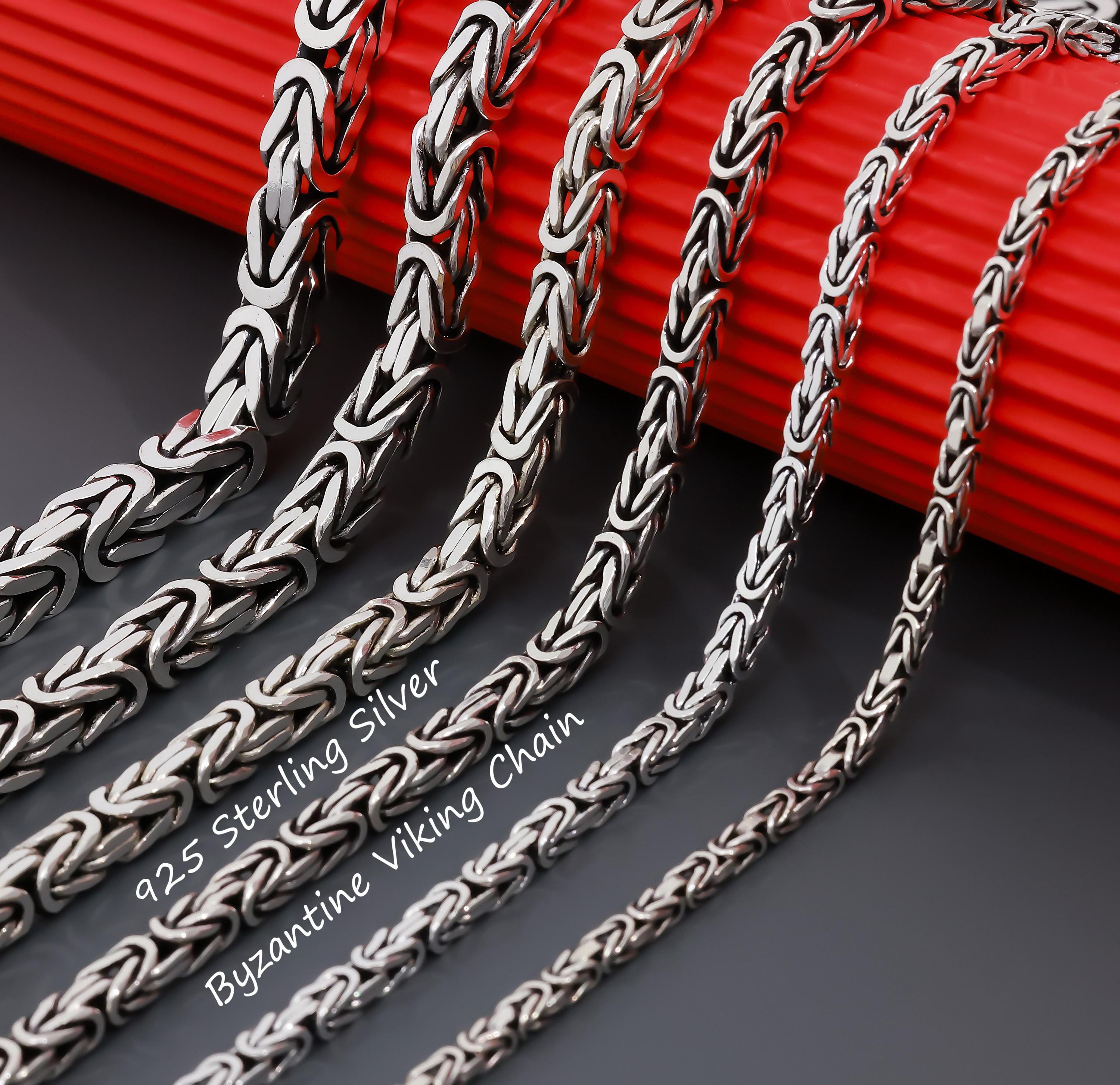 925スターリングシルバーのビザンチンチェーンネックレスメンズ