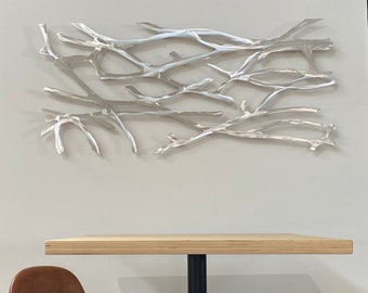 Metal Wall Art Sculpture  Abstract Wall Sculpture Metallic Home Decor Brushed Aluminum 48 x 24