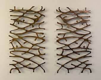 Metal Wall Art Sculpture Abstract Wall Sculpture Metallic Home Decor Patina Steel Set of 2  24 x 30