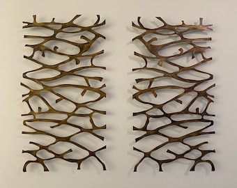 Metal Wall Art Sculpture Abstract Wall Sculpture Metallic Home Decor Patina Steel Set of 2  24 x 30 each