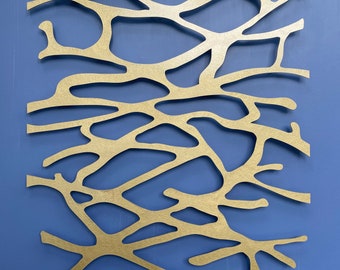 Metal Wall Art Sculpture Hammmered Gold Finish  Abstract Wall Sculpture Metallic Home Decor  48 x 32