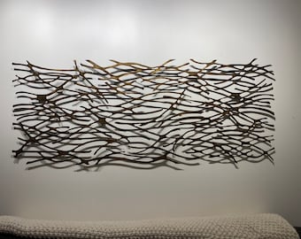 Metal Wall Art Sculpture  Abstract Wall Sculpture Metallic Home Decor Patina steel 60 x 24