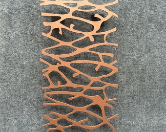 Aluminum Metal Sculpture in 3-D 'Organic Strain' painted hammered copper 48 x 26