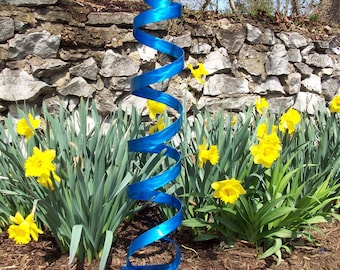 Modern Abstract Aluminum  Metal Sculpture Garden Sculpture Candy Blue In/Outdoor by Andre'  **Free Shipping**