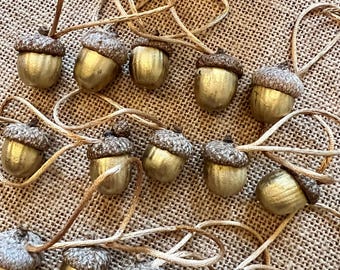 Gold Gilded Acorn Christmas Tree Ornaments, Acorns for Christmas Decor Ornament - Set of 15