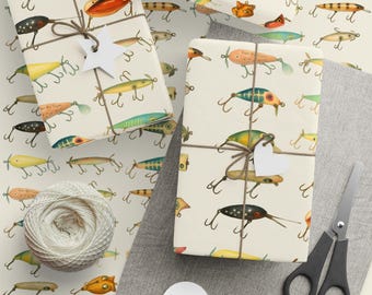 Vintage Fishing Lure Wrapping Paper, Retro Angler Gift Wrap