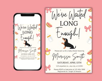 Dachshund Baby Girl Baby Shower Editable Invitation