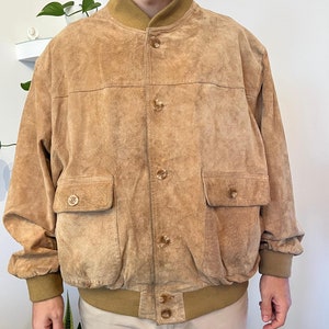 70s Vintage Beige Suede Knit Jacket Sweater Bomber / Brown