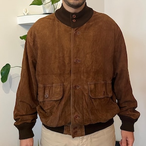 Vintage 1990s Hill & Archer Suede Varsity Jacket / Zip up