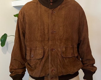 Chocoladebruin suède jasje (heren/vrouwen XL)
