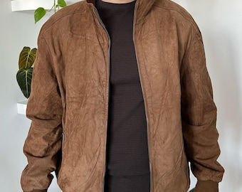 Vintage 1990s Banana Republic Suede Leather Full Zip Hooded Jacket