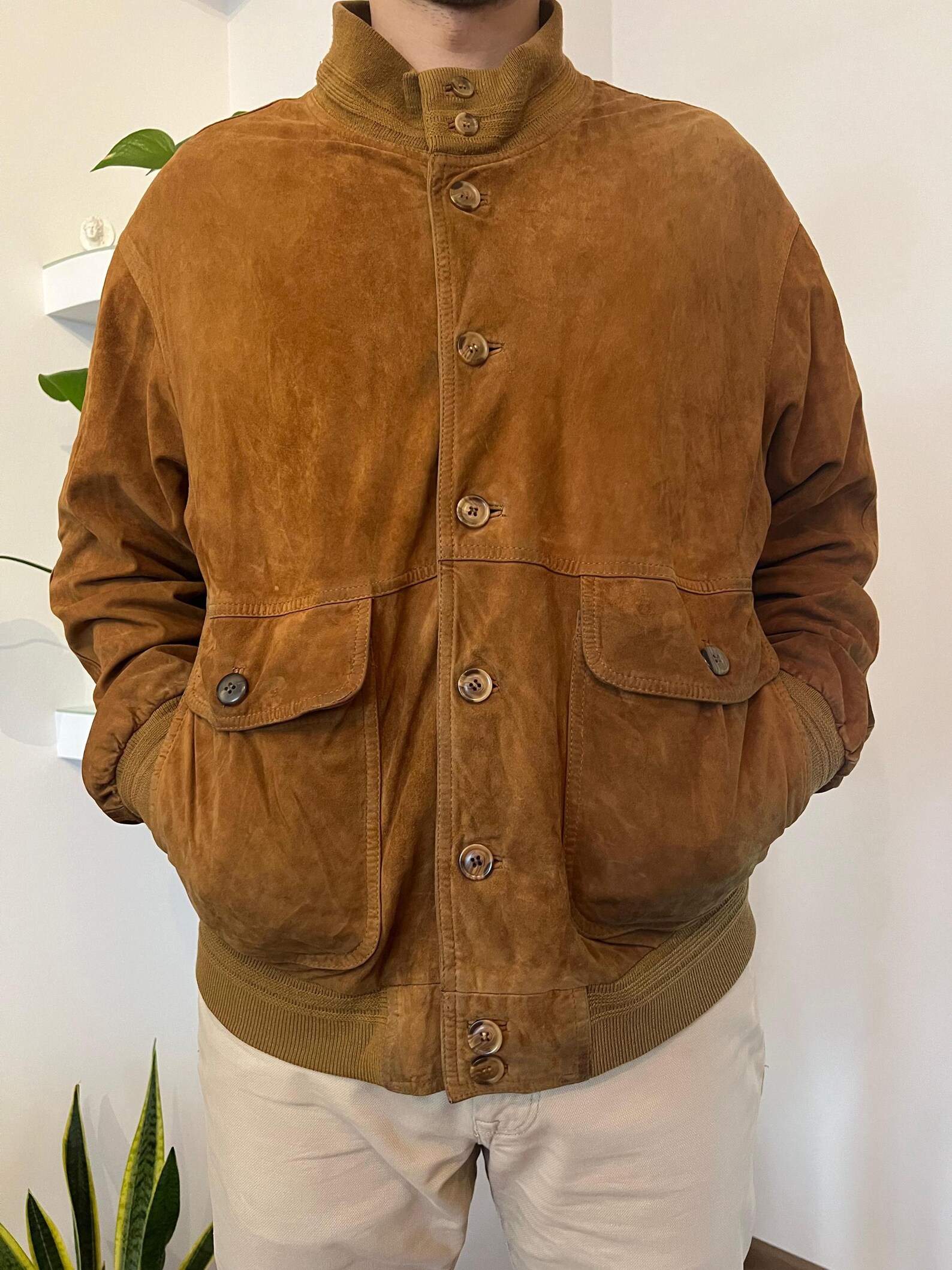 Large 1980s Sheared Bomber Jacket Cozy Winter Coat Red Zip Front Oversized