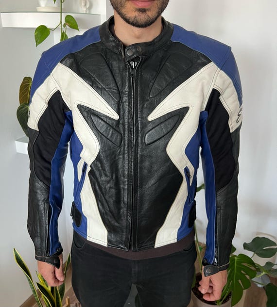 Joe Rocket Motorcycle Jacket: Blue, White & Black Racing Biker
