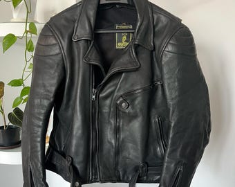 EuroX Motorcycle Jacket: Black Leather Biker Jacket (Man XL/ Woman XXL)