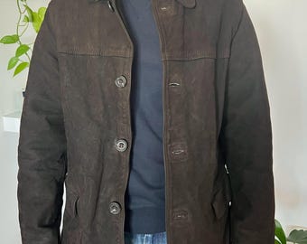 Brown Leather Bomber Jacket - 80s Biker Style (Man M/ Woman L)