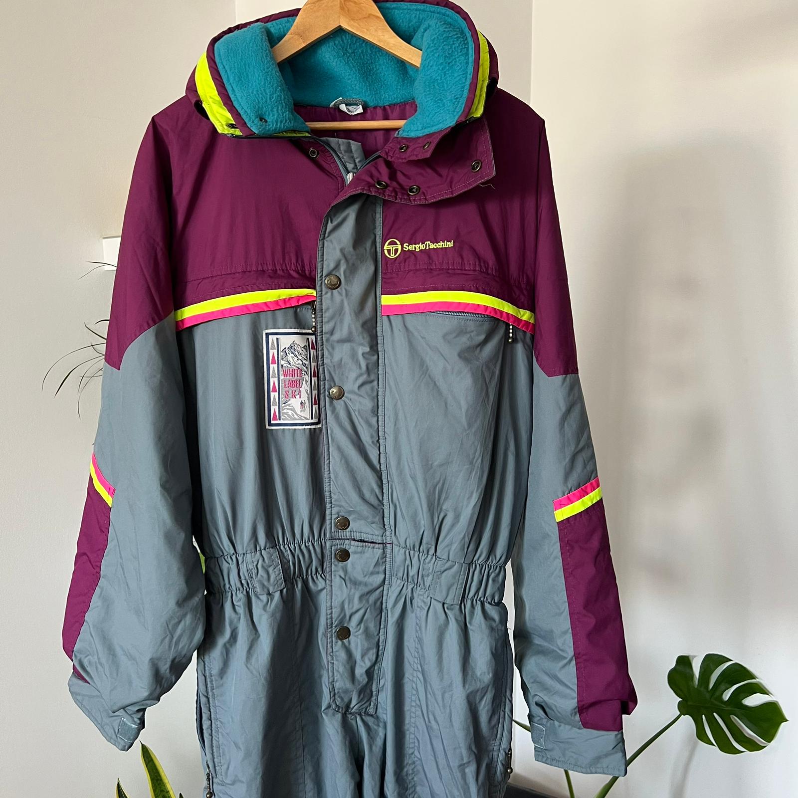 Sergio Tacchini One-piece Ski Suit: Gray Red 80s Snowsuit (man S