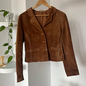 Vintage Suede Blazer | Brown Suede Leather Jacket | M for Women