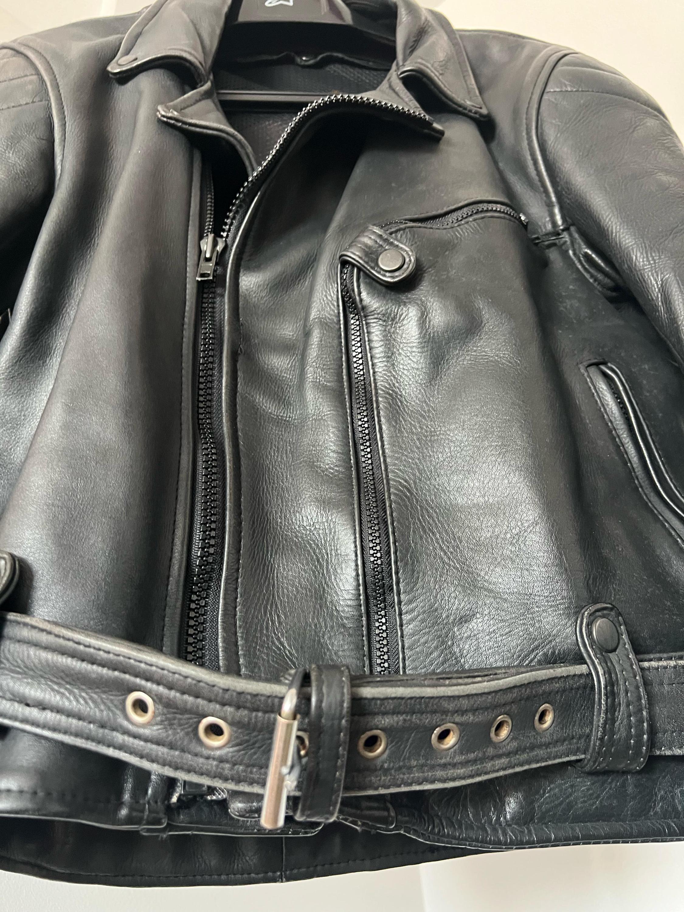 Eurox Motorcycle Jacket: Black Leather Biker Jacket (man XL/ Woman