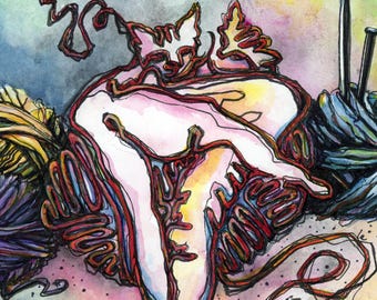 Entwined - 11x11 - A ball of Kittens made of Yarn Original Framed Watercolor
