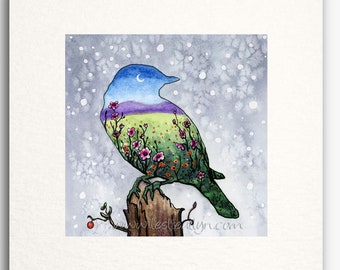 Bluebird - snow - square small print