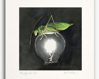 Oh Yes She Did - Katydid on a Lightbulb - square small print