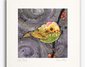 Little Bird - Snow Sunflowers Ruby Crowned Kinglet - square small print