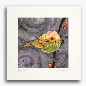 Pajarito - Girasoles de nieve Reyezuelo coronado rubí - letra pequeña cuadrada