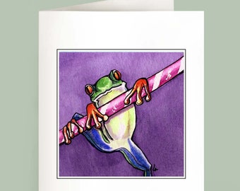 Pixie Stick - Set of 6 Note Cards - Frog on a pixie stick