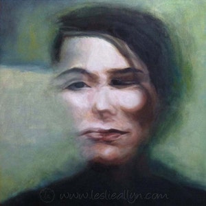 Between Faces Original Oil Painting 12x12 blurry portrait image 1