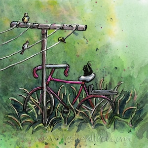 Coup d&#39;Etat - 8x8 Original Framed Watercolor bicycle