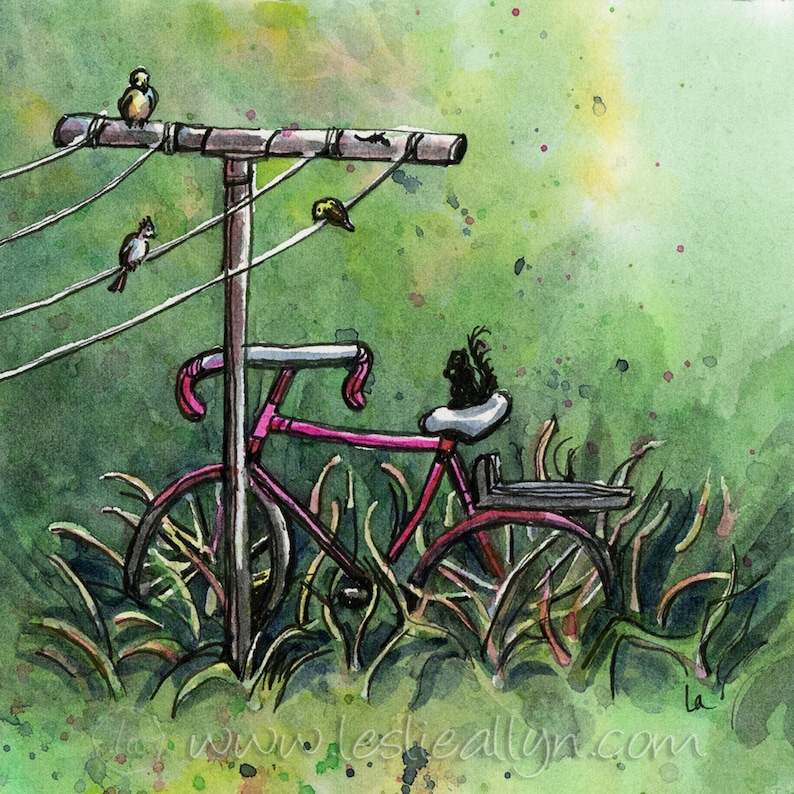 Coup d'Etat  8x8 Original Framed Watercolor bicycle image 1