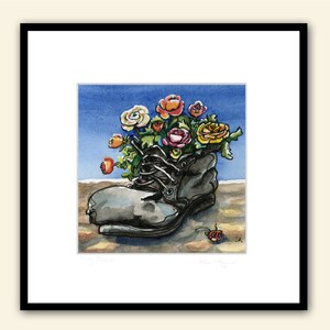 Firmly Planted 6x6 Boot and Flowers Original Framed Watercolor image 2