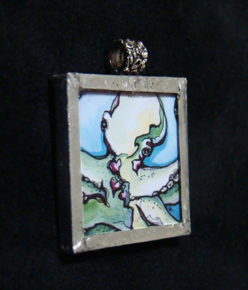 Three Hearted Pendant soldered art and glass image 2