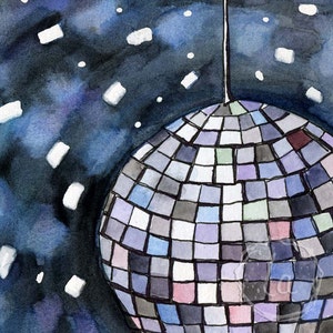 Burn this Disco Out 8x8 Original Framed Watercolor Disco Ball image 1