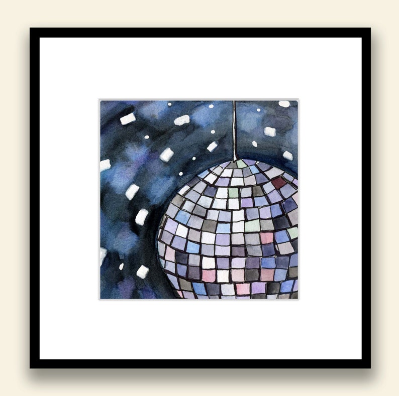 Burn this Disco Out 8x8 Original Framed Watercolor Disco Ball image 2