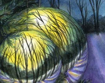 Reflections - 9x9 Original - Holiday ornaments reflect a Solstice Sky