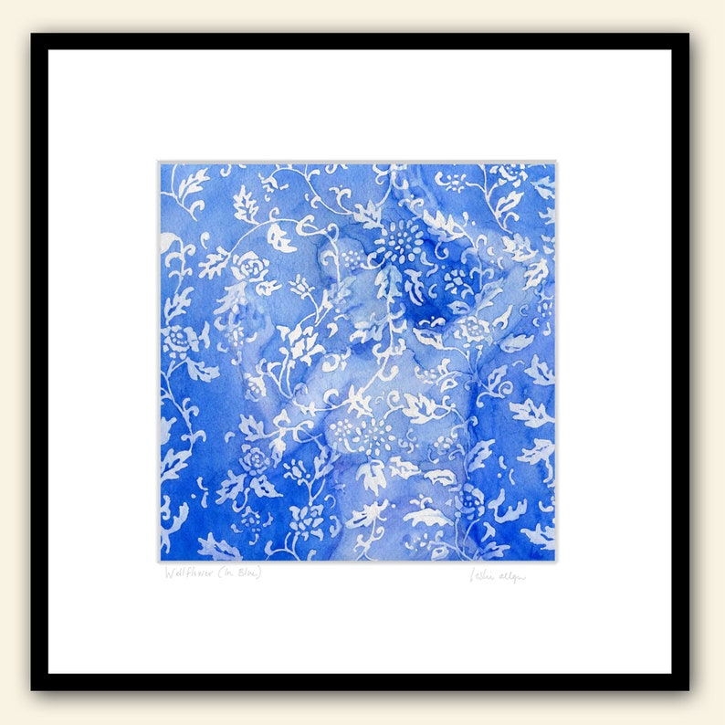 Wallflower in Blue 12x12 Original Framed Watercolor image 2